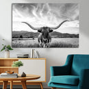Longhorn Black and White Wall Art – Rustic Western Bull