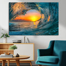 Ocean Wave Sunset Wall Art | Large Coastal Wave Canvas Print