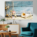 Seashells on Rustic Wooden Background, Seashells Wall Art