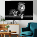 Large Black and White Lion Couple Wall Art Canvas Print –