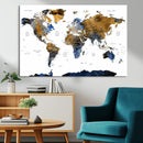Modern Abstract World Map Canvas Wall Art – Framed Blue and