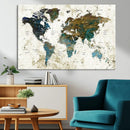 Vintage World Map Wall Art Canvas Print, Framed Rustic Earth