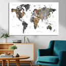 Modern Metallic World Map Canvas Wall Art – Framed