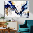 Golden Cascades on Midnight Blue – Deep Blue Abstract Wall