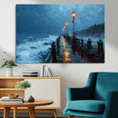 Stormy Night at Beach Pier Oil Painting Large Wall Art