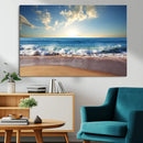 Serene Ocean Sunset Canvas Wall Art - Beach Waves at Sunset,