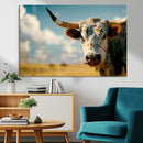 Longhorn in the Prairie - Stunning Ranch-Style Triptych Wall