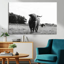 Black and White Highland Cow Wall Art Canvas Print | Rustic