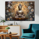 Golden Buddha Wall Art Canvas Print | Zen Meditation Floral