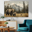 Rustic Grizzly 399 Bear Family Wall Art Canvas Print