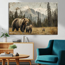 Rustic Grizzly 399 Bear Family Wall Art Canvas Print