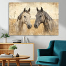 Chines Ink Style Grunge Horses Wall Art Canvas Print
