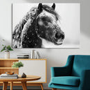Winter Horse Canvas Print | Large 3-Panel Black White Equine