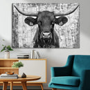 Abstract Longhorn Bull Wall Art Canvas Print - Rustic Texas