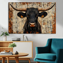 Rustic Texas Artwork Wall Art Canvas Print - Abstract Cow