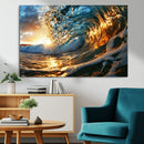 Ocean Wave at Sunset Canvas Wall Art – Vibrant Coastal Beach