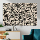 Abstract Love and Chaos Canvas Print, Black Symbols on Beige