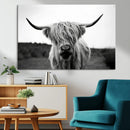 Highland Cow Wall Art | Black and White Farmhouse Decor |