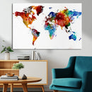 Colorful World Map Canvas Wall Art Print, Contemporary
