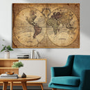 Vintage World Map Wall Art Canvas – Antique Style Push Pin