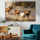 Large Wall Art 5 Horses Running on Sand Canvas Print