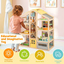 Wooden Dollhouse for Kids Modern Family Pretend Playhouse with Furniture Pieces and Figures-Natural by LJGDeals