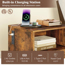 Nightstand with Charging Station and Drawer Sofa Side Table-Rustic Brown by LJGDeals