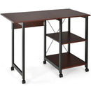 Rolling Folding Computer Desk with Storage Shelves by DirectDeals