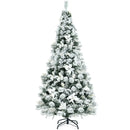 6 Feet Snow Flocked Hinged Christmas Tree with Berries and Poinsettia Flowers by DirectDeals