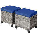 2 Pieces Patio Rattan Ottoman Seat with Removable Cushions-Navy by LJGDeals