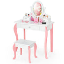 Kids Vanity Princess Makeup Dressing Table Stool Set with Mirror and Drawer by LJGDeals