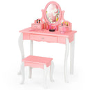 Kids Vanity Princess Makeup Dressing Table Stool Set with Mirror and Drawer by LJGDeals