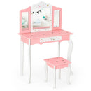 Kids Princess Vanity Table and Stool Set with Tri-folding Mirror and Drawer by LJGDeals