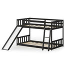 Twin over Twin Bunk Wooden Low Bed with Slide Ladder for Kids by LJGDeals