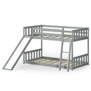 Twin over Twin Bunk Wooden Low Bed with Slide Ladder for Kids
