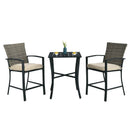 3 Pieces Rattan Bar Furniture Set with Slat Table and 2 Cushioned Stools by LJGDeals