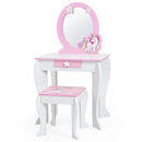 Kids Wooden Makeup Dressing Table and Chair Set with Mirror and Drawer by LJGDeals