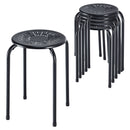 Set of 6 Stackable Multifunctional Daisy Design Backless Round Metal Stool Set-Black