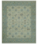 Distressed traditional Design Blue And Beige Hand Knotted 8x10 Wool Area Rug
