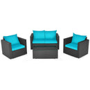 4 Pieces Patio Rattan Conversation Set with Cushions and Coffee Table-Black by LJGDeals