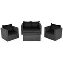 4 Pieces Patio Rattan Conversation Set with Cushions and Coffee Table-Black by LJGDeals