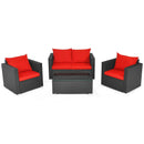 4 Pieces Patio Rattan Conversation Set with Cushions and Coffee Table-Black by LJGDeals