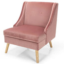Velvet Wing Back Accent Chair with Rubber Wood Legs and Padded Seat for Living Room-Pink by LJGDeals