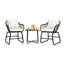3 Pieces Patio Rattan Bistro Set Cushioned Chair Glass Table Deck by LJGDeals