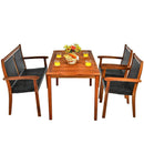 4 Pieces Acacia Wood Patio Rattan Dining Furniture Set by LJGDeals