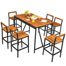 7 Pieces Acacia Wood Patio Rattan Bar Set with Umbrella Hole by LJGDeals