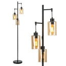Retro Floor Lamp with 3-Head Hanging Amber Glass Shade by LJGDeals