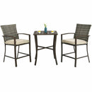 3 Pieces Rattan Bar Furniture Set with Slat Table and 2 Cushioned Stools by LJGDeals