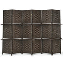 6 Panel Folding Weave Fiber Room Divider with 2 Display Shelves by LJGDeals
