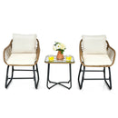 3-Piece Patio Bistro Set with 2 Rattan Chairs and Square Glass Coffee Table-White by LJGDeals